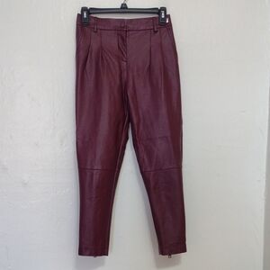 BSB Collection Wine Faux Leather Pleated Skinny Ankle Pants Size 38